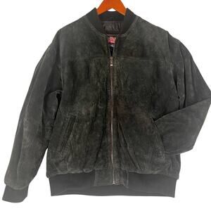 Vintage Black Suede Bomber Jacket Mens XL Streetwear Biker Fall Winter Classic